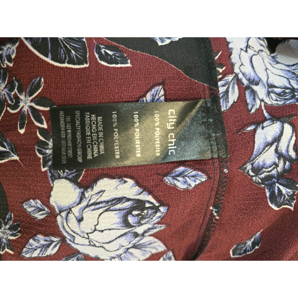 City Chic Floral Maxi Dress Burgundy Blue Black Smocked Waist V-Neck Size 16 - Picture 7 of 8